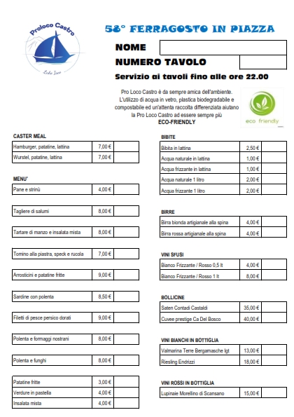 Menu ferragosto 2024